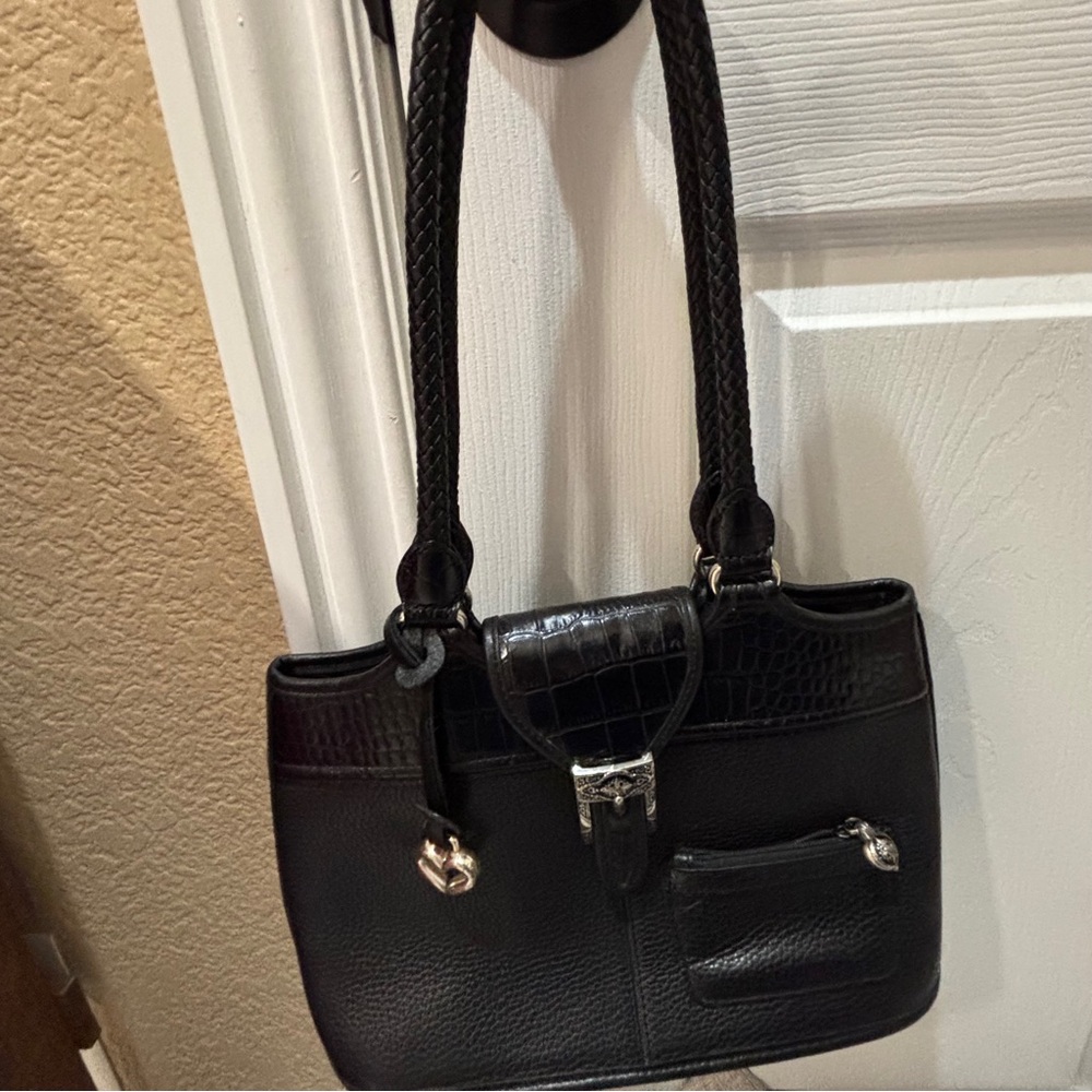 Brighton Classic Black Pebbled & Crocodile Print Leather Vintage Purse